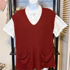 Upcycled Knit Sweater Vest with Slouchy Pockets and Lettuce Hem